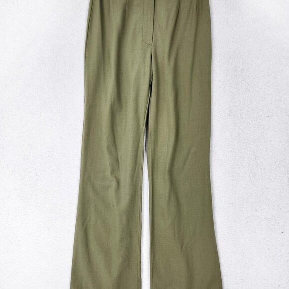 Piazza Sempione Pants Womens 26 Olive Wide Leg Mid Rise Wool Blend Made in Italy - Picture 1 of 12